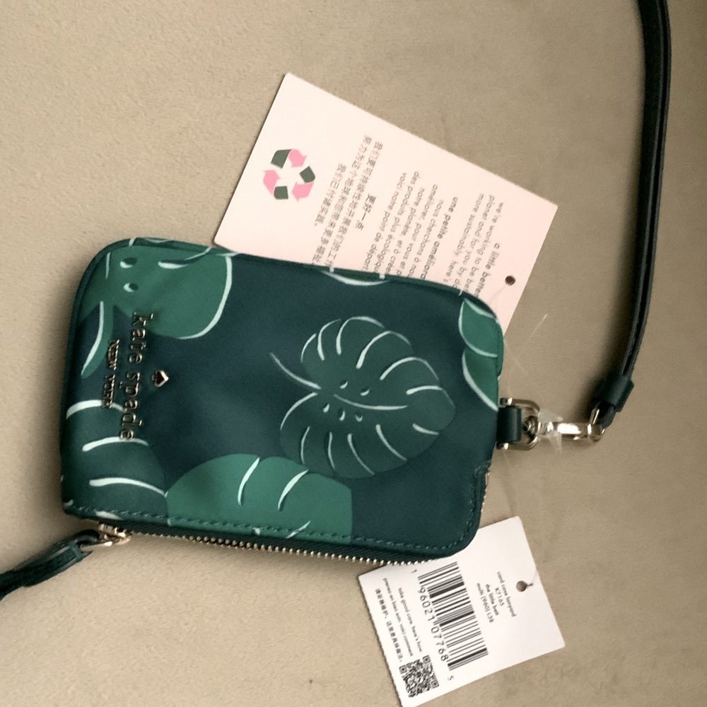 Kate Spade Chelsea Monstera Leaves Card Case Lanyard